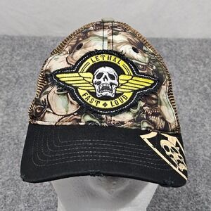 Lethal Threat Trucker Hat Black Bronze Skull Fast Loud Biker Snapback Motorcycle
